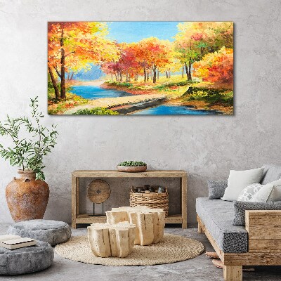 Foto auf leinwand Herbstliche Gasse am Fluss