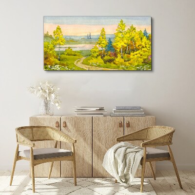 Foto auf leinwand Frühlingslandschaft mit Bäumen