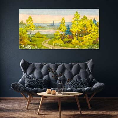 Foto auf leinwand Frühlingslandschaft mit Bäumen