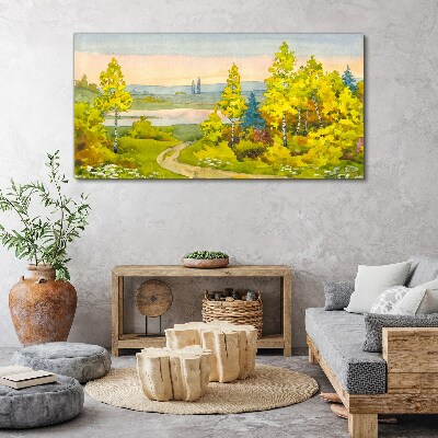 Foto auf leinwand Frühlingslandschaft mit Bäumen