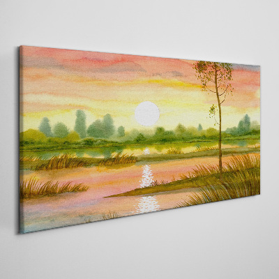 Foto auf leinwand Aquarell-Baum-Sonnenuntergang