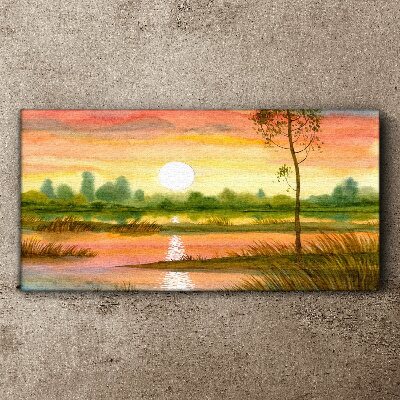 Foto auf leinwand Sonnenuntergang über einem ruhigen Fluss