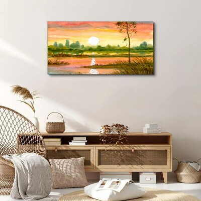 Foto auf leinwand Sonnenuntergang über einem ruhigen Fluss