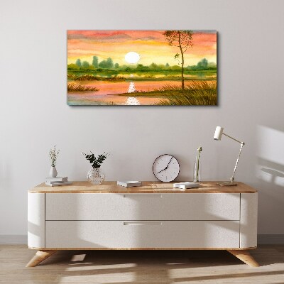 Foto auf leinwand Aquarell-Baum-Sonnenuntergang