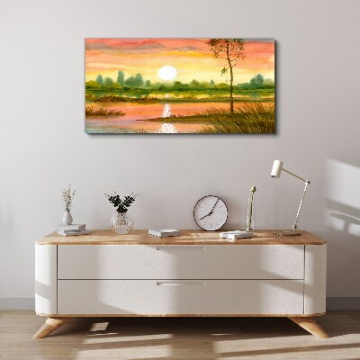 Foto auf leinwand Sonnenuntergang über einem ruhigen Fluss
