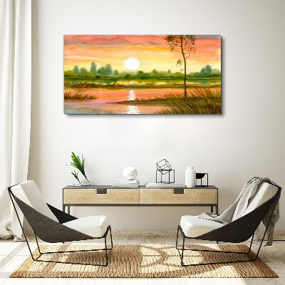 Foto auf leinwand Aquarell-Baum-Sonnenuntergang