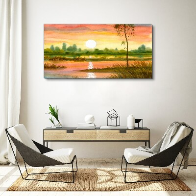 Foto auf leinwand Sonnenuntergang über einem ruhigen Fluss