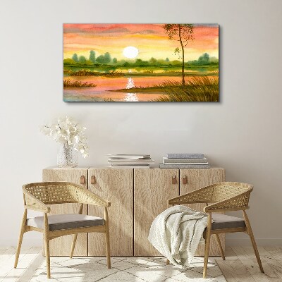 Foto auf leinwand Sonnenuntergang über einem ruhigen Fluss