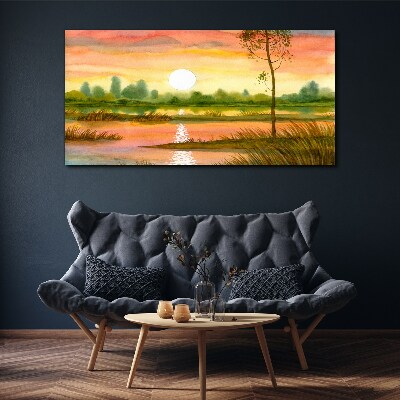 Foto auf leinwand Aquarell-Baum-Sonnenuntergang