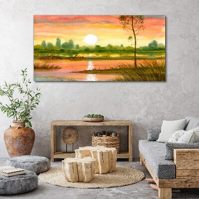 Foto auf leinwand Aquarell-Baum-Sonnenuntergang