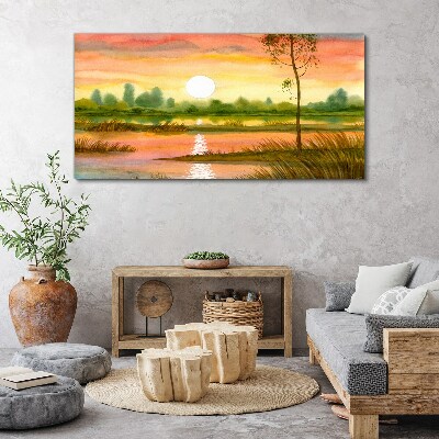 Foto auf leinwand Sonnenuntergang über einem ruhigen Fluss