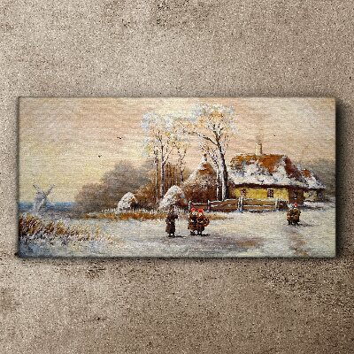 Foto leinwand Winterlandschaft mit Hütte und Wind