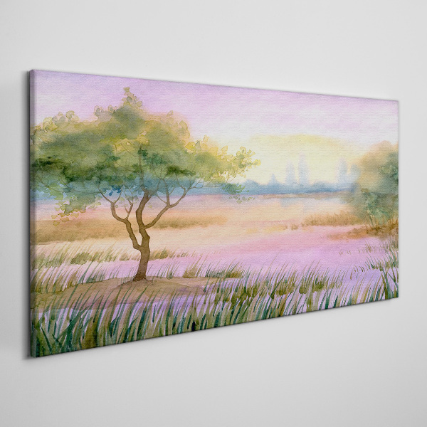 Foto auf leinwand Morgenlandschaft mit einem Baum