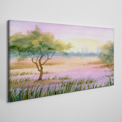 Foto auf leinwand Morgenlandschaft mit einem Baum