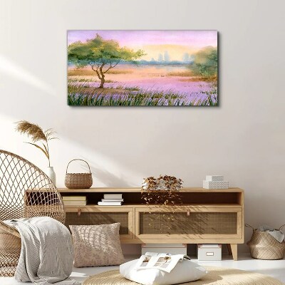 Foto auf leinwand Morgenlandschaft mit einem Baum
