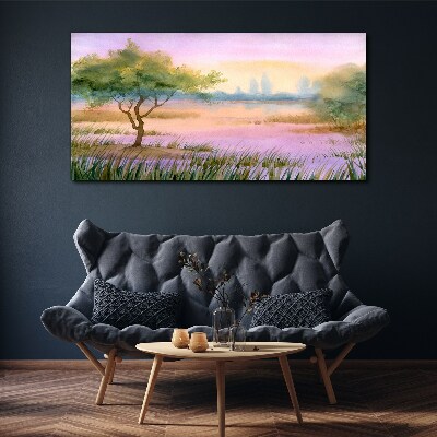 Foto auf leinwand Morgenlandschaft mit einem Baum