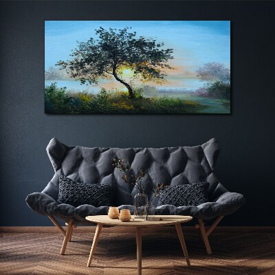 Wandbild Sonnenuntergang über dem See