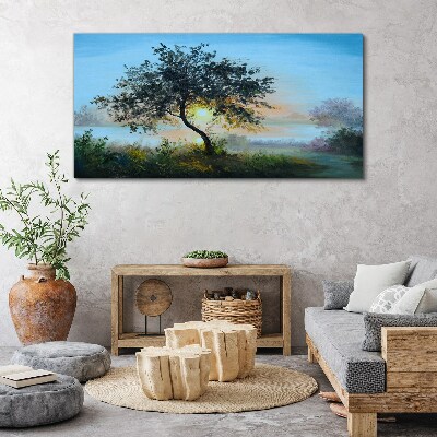 Wandbild Sonnenuntergang über dem See
