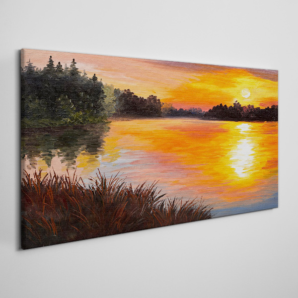 Foto auf leinwand Sonnenuntergang über dem See