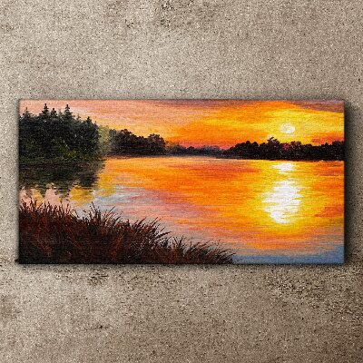 Foto auf leinwand Sonnenuntergang über dem See