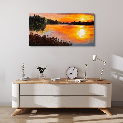 Foto auf leinwand Sonnenuntergang über dem See