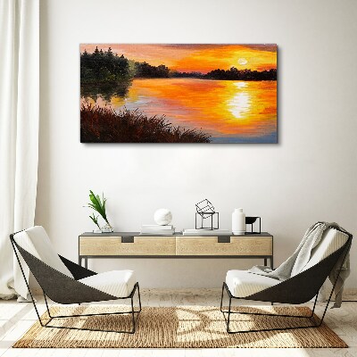 Foto auf leinwand Sonnenuntergang über dem See