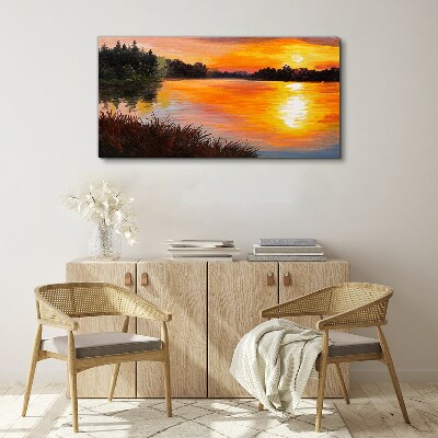 Foto auf leinwand Sonnenuntergang über dem See
