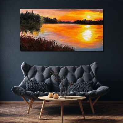 Foto auf leinwand Sonnenuntergang über dem See