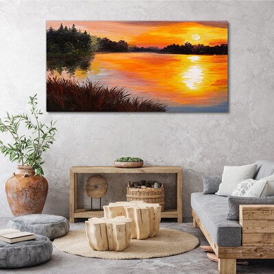 Foto auf leinwand Sonnenuntergang über dem See