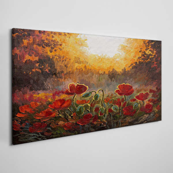 Foto auf leinwand Goldene Mohnblumen im Morgenlicht