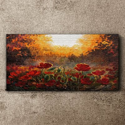 Foto auf leinwand Goldene Mohnblumen im Morgenlicht