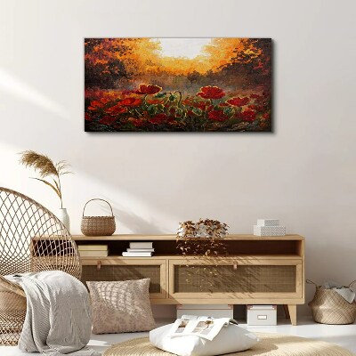 Foto auf leinwand Goldene Mohnblumen im Morgenlicht