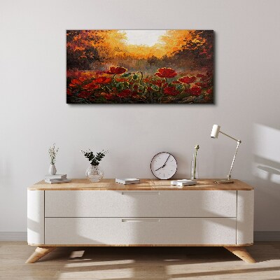 Foto auf leinwand Goldene Mohnblumen im Morgenlicht