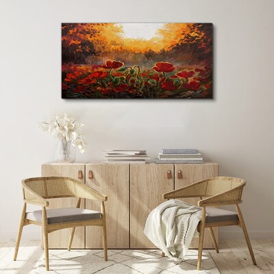 Foto auf leinwand Goldene Mohnblumen im Morgenlicht
