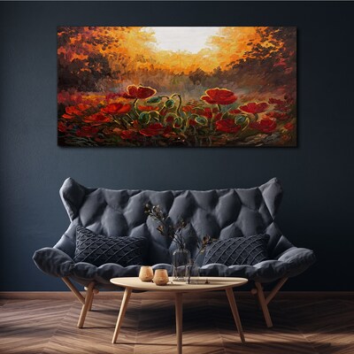 Foto auf leinwand Goldene Mohnblumen im Morgenlicht
