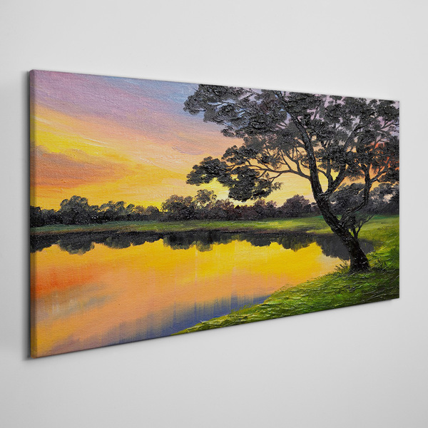 Wandbild Sonnenuntergang über dem See