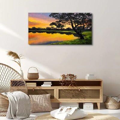 Wandbild Sonnenuntergang über dem See