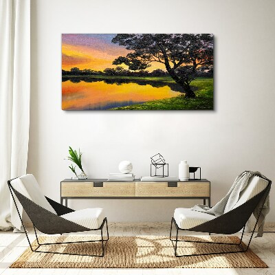 Wandbild Sonnenuntergang über dem See
