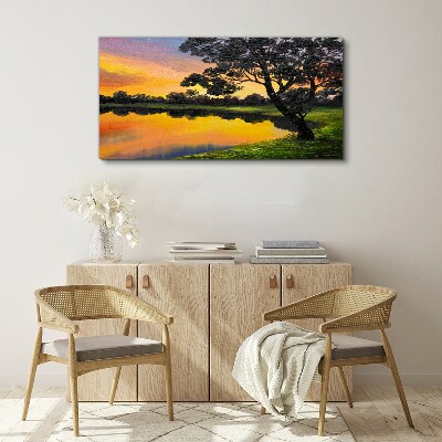 Wandbild Sonnenuntergang über dem See