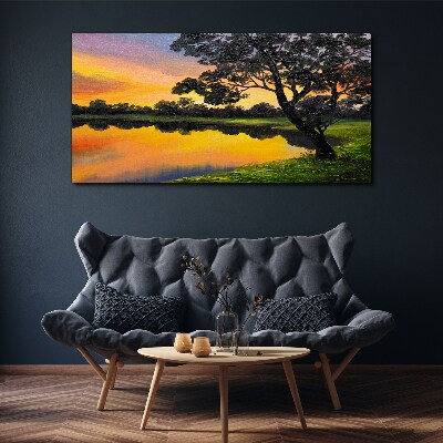 Wandbild Sonnenuntergang über dem See