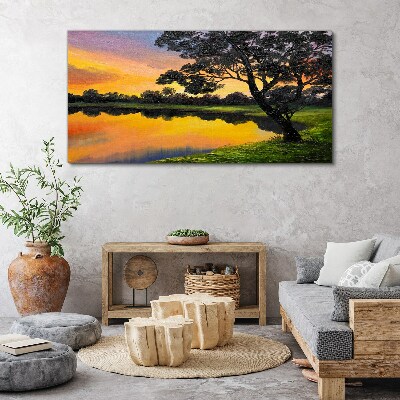 Wandbild Sonnenuntergang über dem See