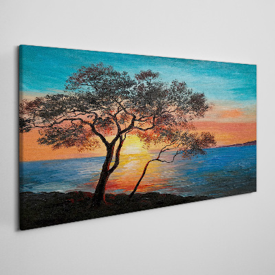 Foto auf leinwand Baum Meer Sonnenuntergang