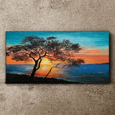 Foto auf leinwand Baum Meer Sonnenuntergang