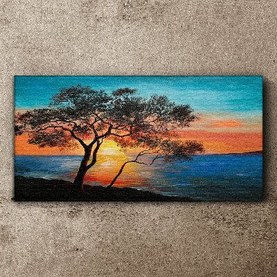 Foto auf leinwand Sonnenuntergang über dem See