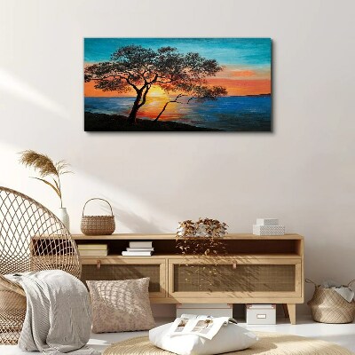 Foto auf leinwand Sonnenuntergang über dem See