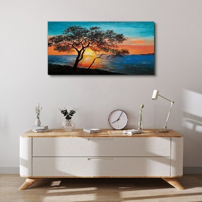Foto auf leinwand Sonnenuntergang über dem See