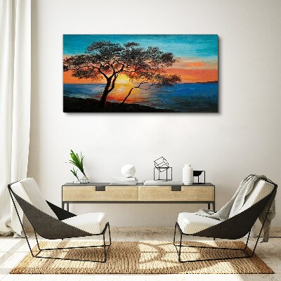 Foto auf leinwand Sonnenuntergang über dem See