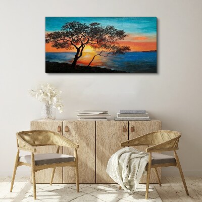 Foto auf leinwand Sonnenuntergang über dem See