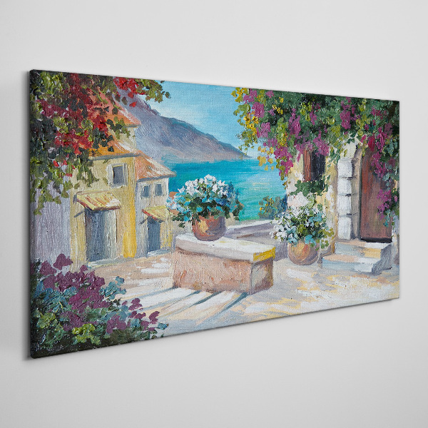 Bild auf leinwand Eine Küstenstadt voller Blumen