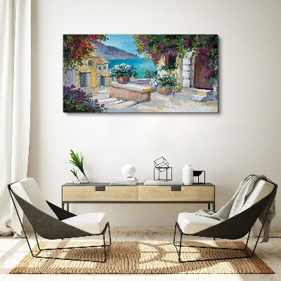 Bild auf leinwand Eine Küstenstadt voller Blumen